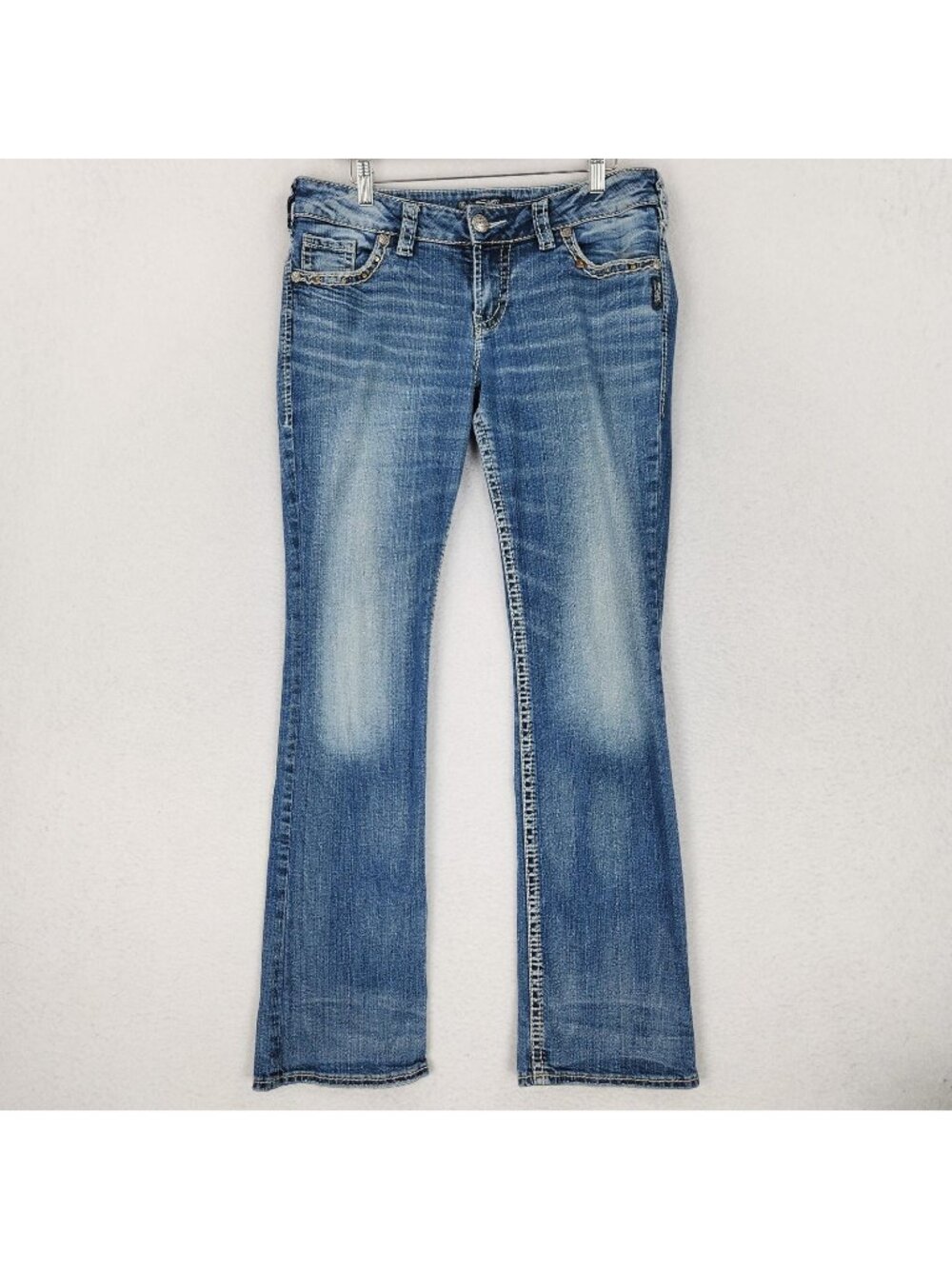 Silver Jeans Womens 31 Blue Suki Bootcut Mid Rise Distressed Stretch Denim